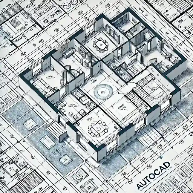 A detailed AutoCAD-style floor plan of a modern house, featuring labeled rooms, precise dimensions, and clean architectural details. Highlights include annotations for furniture, windows, and doors to showcase AutoCAD's design potential