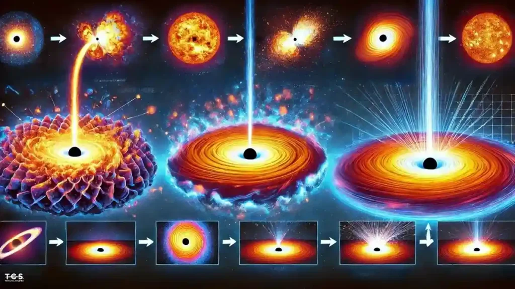 Diagram displaying different types of black holes, including stellar-mass, supermassive, intermediate-mass, and primordial black holes