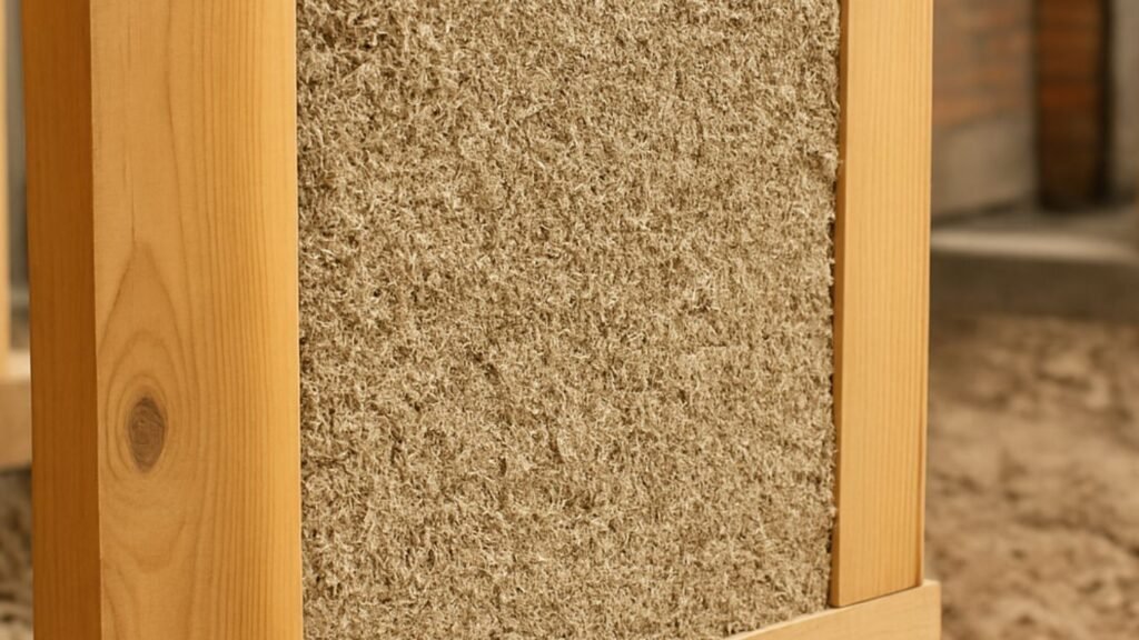 What Are the Real Benefits of Using Hempcrete in Construction? 2 A close-up view of a hempcrete wall under construction, showing its natural texture and sustainable building process.