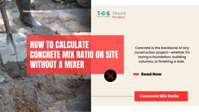 Concrete mix ratio used on-site for manual batching using cement, sand, and aggregate in standard proportions