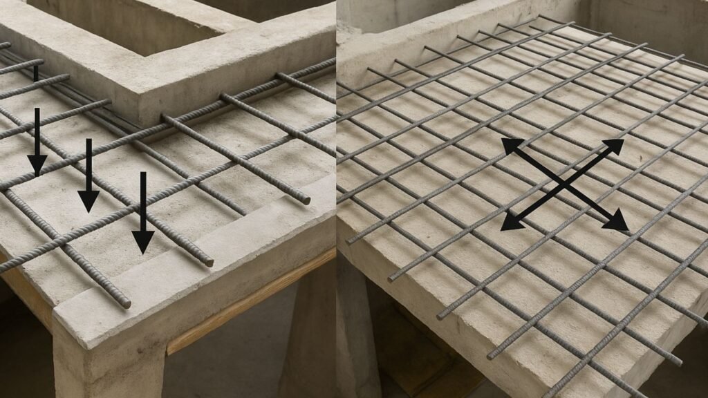 One-Way vs. Two-Way Slab, What Civil Engineers Must Know 3 structural differences between one-way and two-way slabs with load directions and support details.