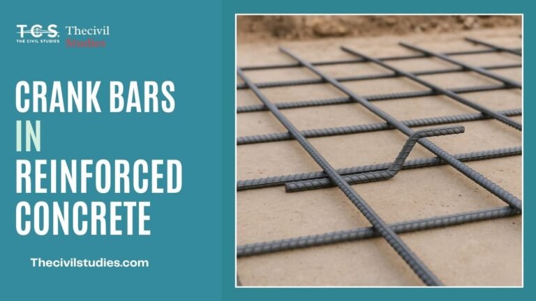 A crank bar placed within rebar mesh at a slab construction site, showing its angled position for structural reinforcement, Close-up of crank bar bent at 45 degrees in steel reinforcement mesh on a construction site slab