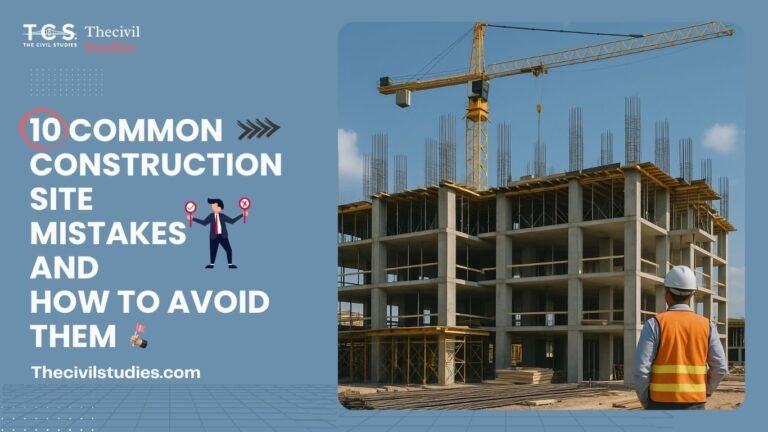 10 Common Construction Site Mistakes and How to Avoid Them 1 Large construction site with tower crane and building framework under progress