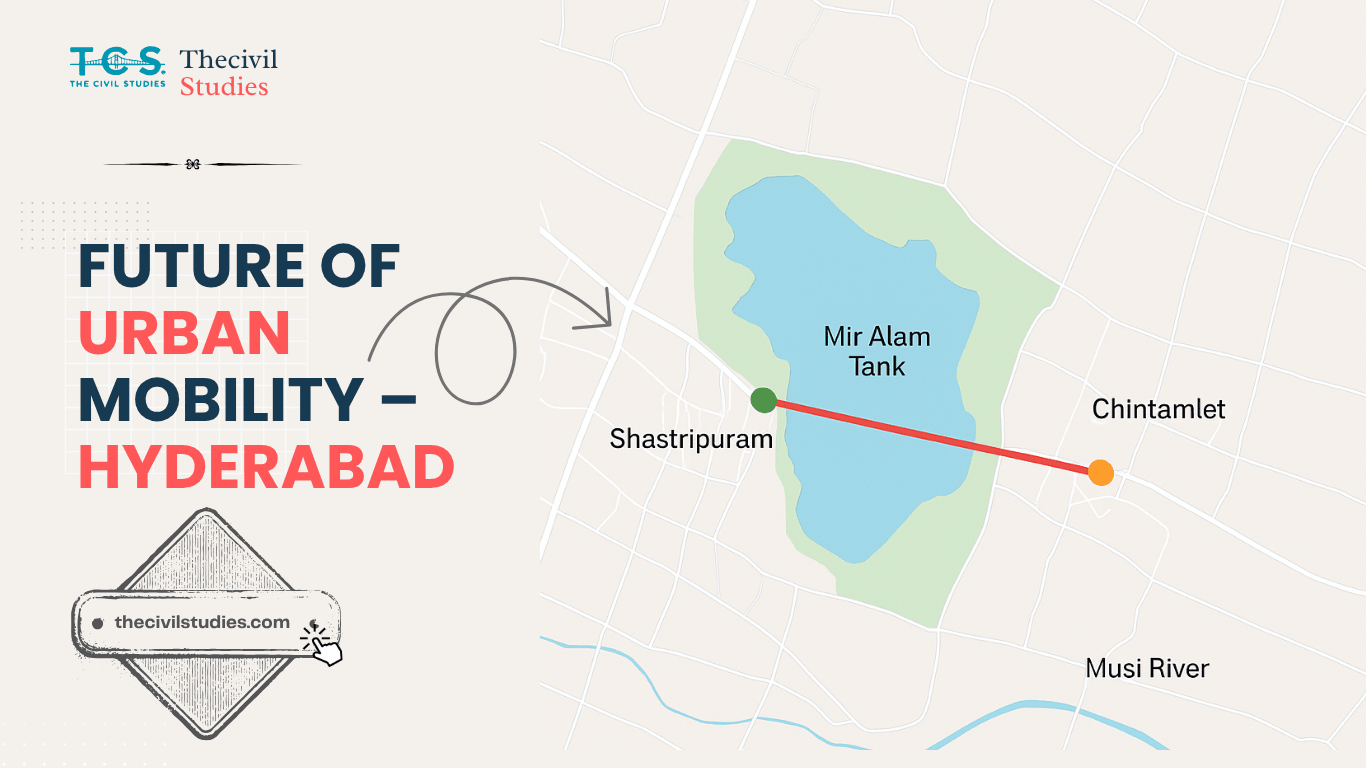 ap showing proposed Mir Alam Tank Bridge route in Hyderabad, connecting Shastripuram to Chintalmet across the Mir Alam Tank.