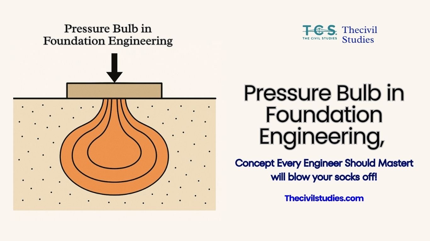 Cross-sectional diagram showing a pressure bulb beneath a shallow footing with stress contours illustrating vertical load distribution in soil.