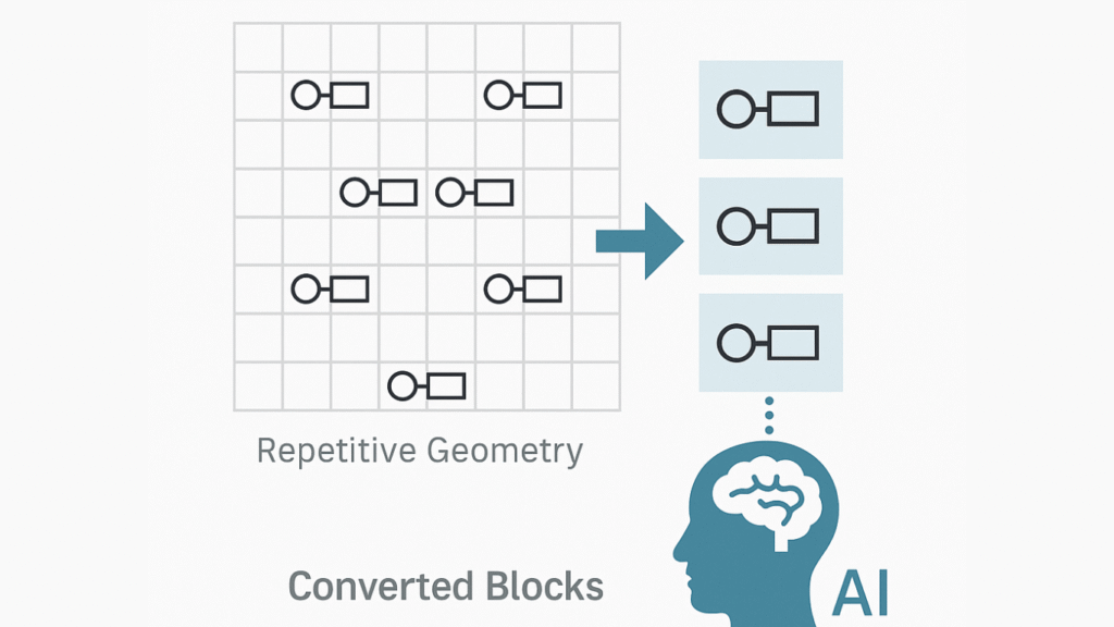 onceptual diagram showing how Smart Blocks in AutoCAD 2025 automatically detect and convert repetitive geometry.
